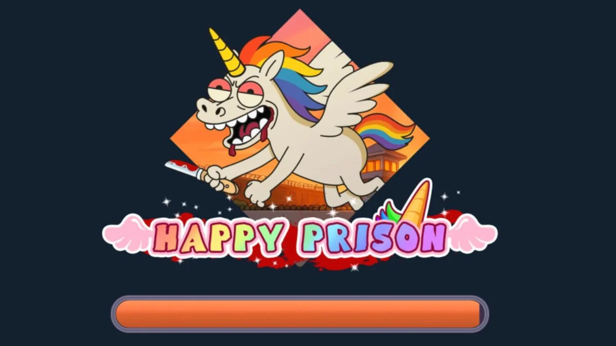 Tampilan visual slot Happy Prison dengan karakter kartun dan elemen penjara yang unik